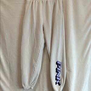 PINK Victoria's Secret women’s Sweatpants - White with Purple Logo